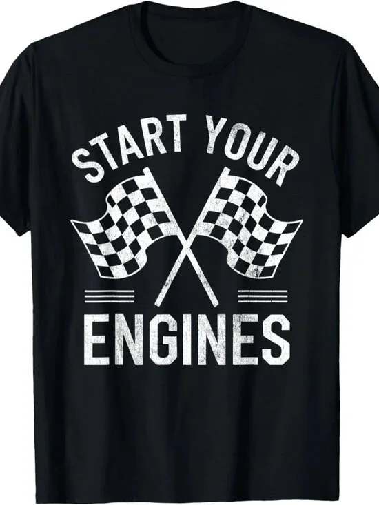 Start Your Engines Checkered Flag Race Car T-Shirt 250 - Picture 1 of 5